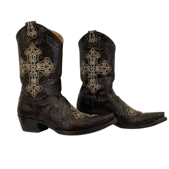 Old Gringo Brown Leather Jeweled Studded Cross Western Cowgirl Boot Size 6 - Picture 1 of 12